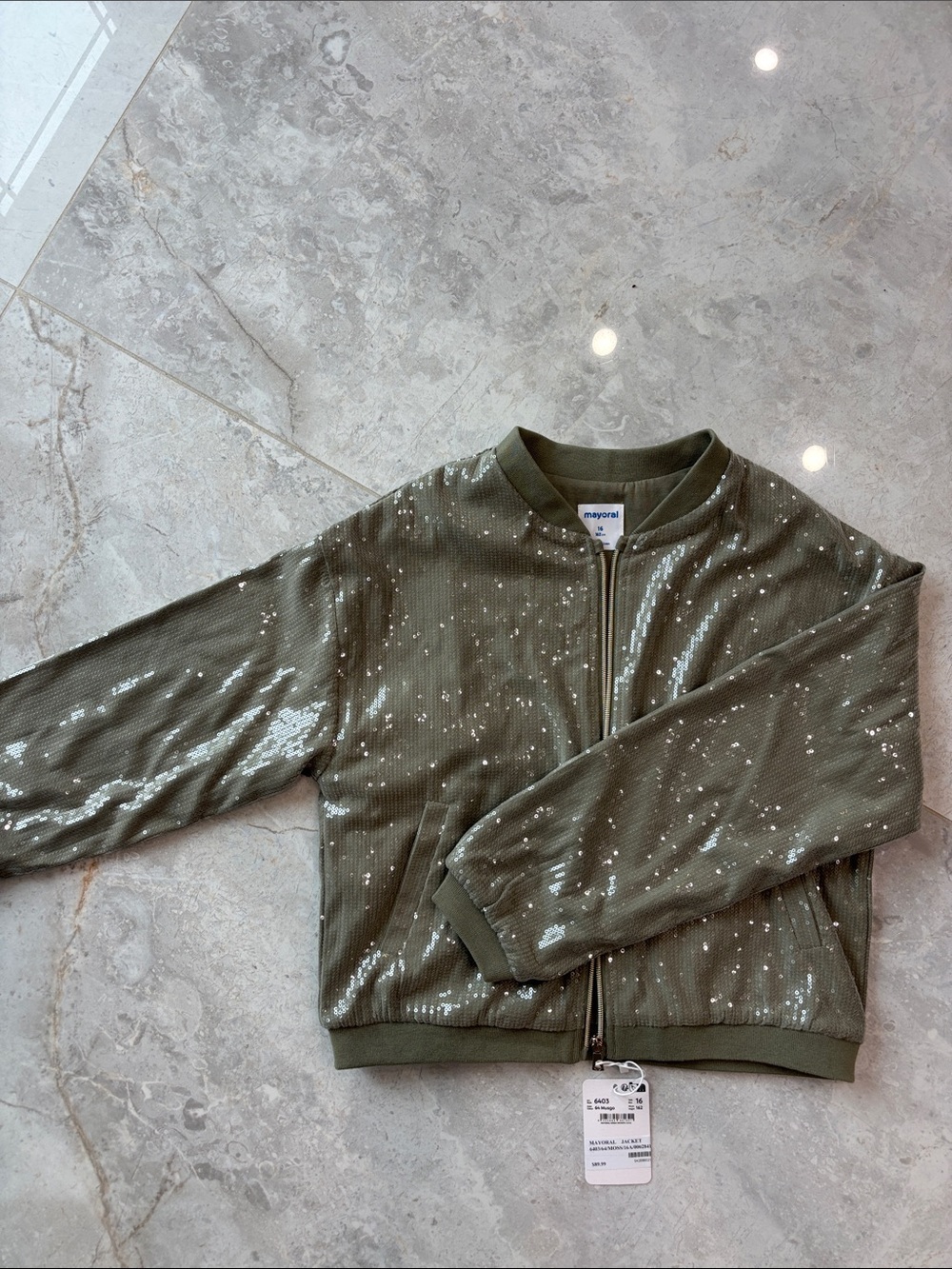 Mayoral Olive Green Sequin Bomber Jacket